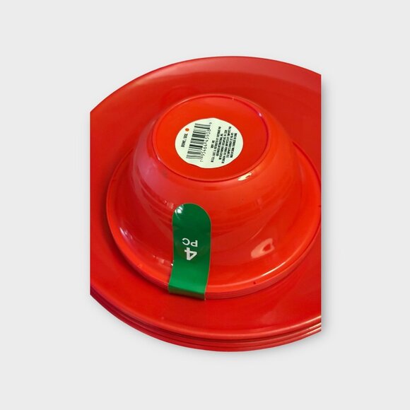 New 4-Pack Red 11” Plates with Matching Bowls – Vibrant Dinnerware Set - Picture 4 of 4